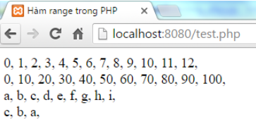 Hàm range() trong PHP