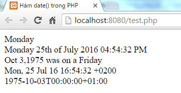 Hàm date trong PHP